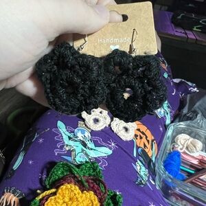 Black sparkle paw print crochet earrings handmade